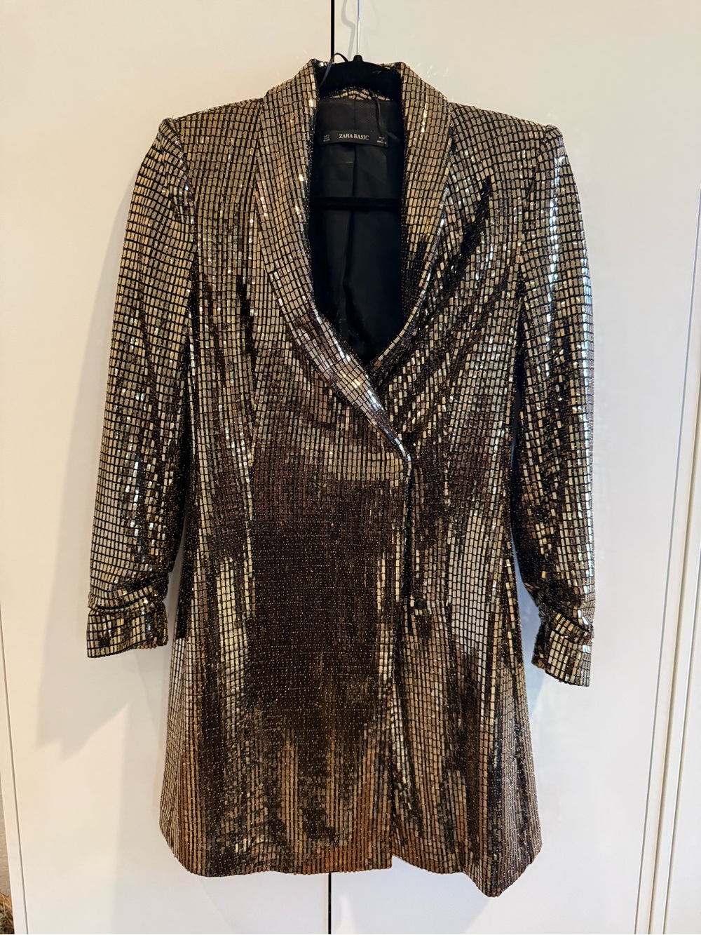 Zara Metallic Gold Sequin Blazer Jacket